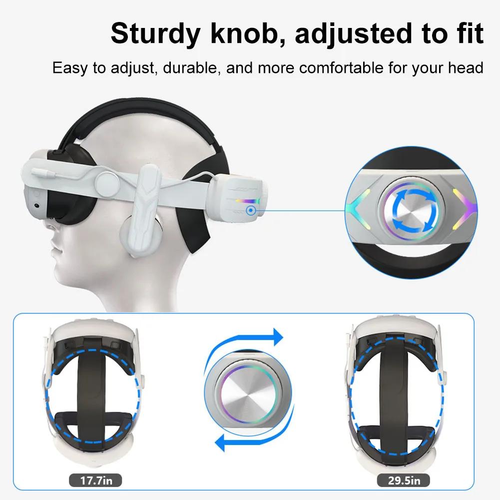 Head Strap Built-In 8000mAh Battery RGB Light For Meta Quest 3 VR Glasses Comfort On-Ear Audio Enhanced Sound Elite Head Strap