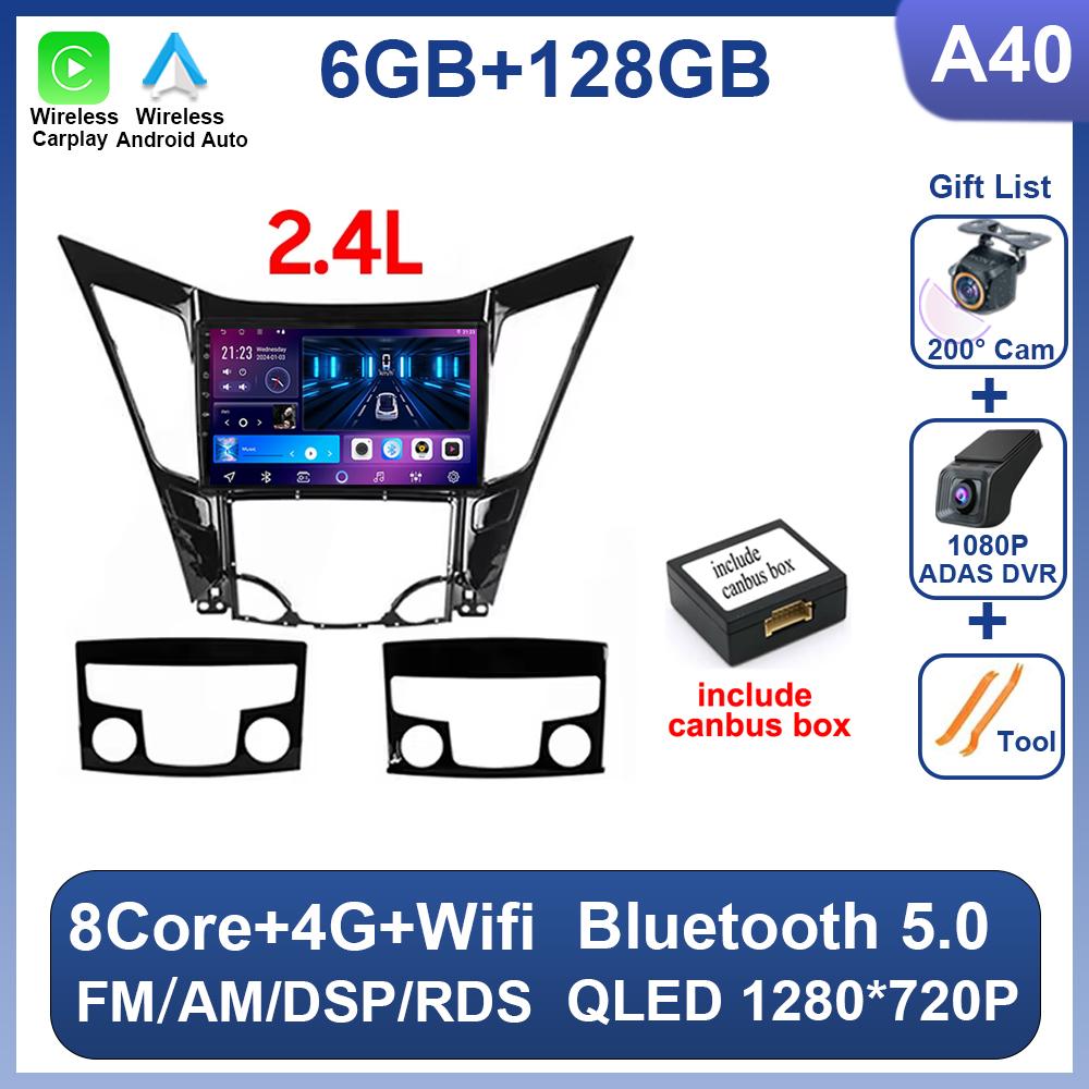 For Hyundai Sonata 6 YF 2009 - 2015 Android 14 Car Radio Multimedia Video Player GPS Navigation AI Voice 4G CarPlay Head Unit