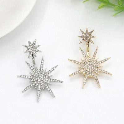 Koreansk Versjon Spiss Stjerne Besatt Diamant Øredobber for Kvinners Minimalistiske Snøkrystall Bakhengende Stjerneklare Enkel Splitt Øredobber