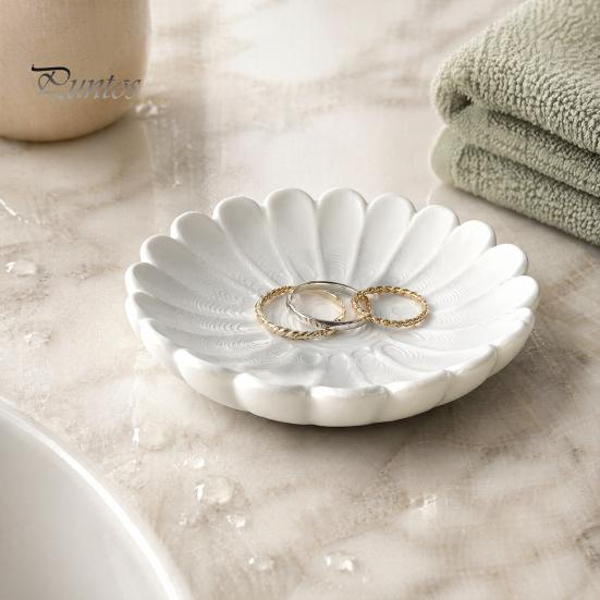 Decorative Jewelry Tray 3D Printed Flower Shape for Rings Necklaces Bracelets, Entryway Table Petal Plate Trays, Trinket Dish, Organizer Living