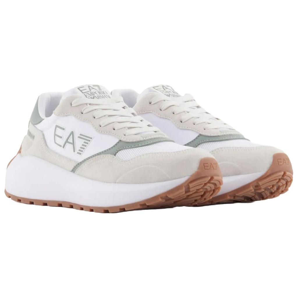 Emporio Armani EA7 PU Polyester Fabric Round Toe Lace-Up Running Shoes Low Top Casual Shoes Unisex sneaker White Gray X8X186XK401U474