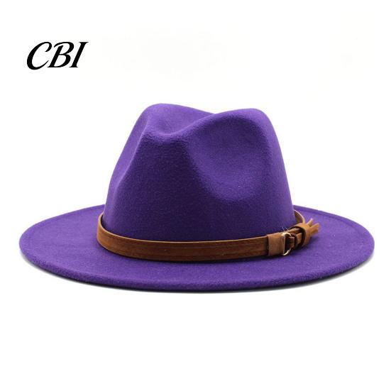 Outdoor Hiking Headwear Wool Felt Fedora Hat, Unisex Panama Hat with Faux Leather Band, Casual Daily Wear Wide Brim Vintage Trilby for Women