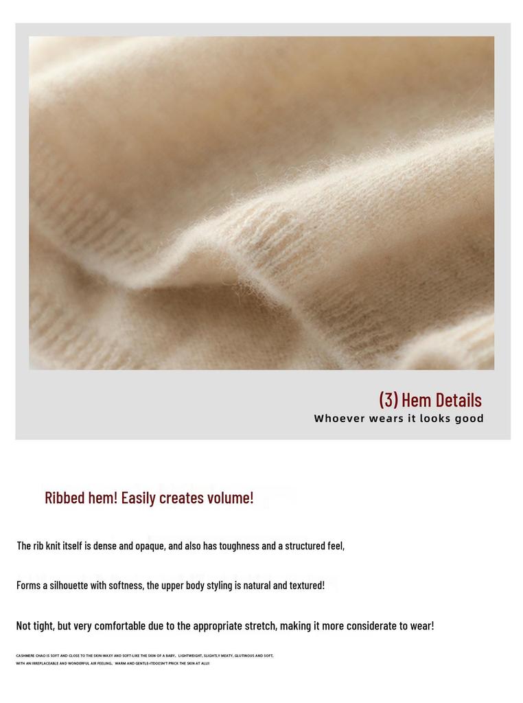 Rolled-Edge Half-High Collar Cashmere Knit Seamless Sweater: Women's Autumn/Winter Solid White Wool Base Layer