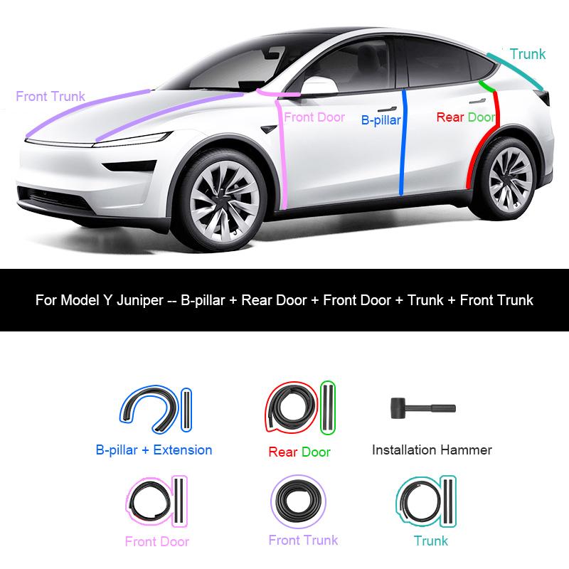 For Tesla Model Y Juniper Door Seal Strip Soundproof Rubber Weatherstrip for Model 3 Highland B-Pillar Sealing Noise Reduction