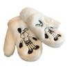 Cute plush gloves for women, warm in autumn and winter, plush hanging neck, white even finger outdoor riding student