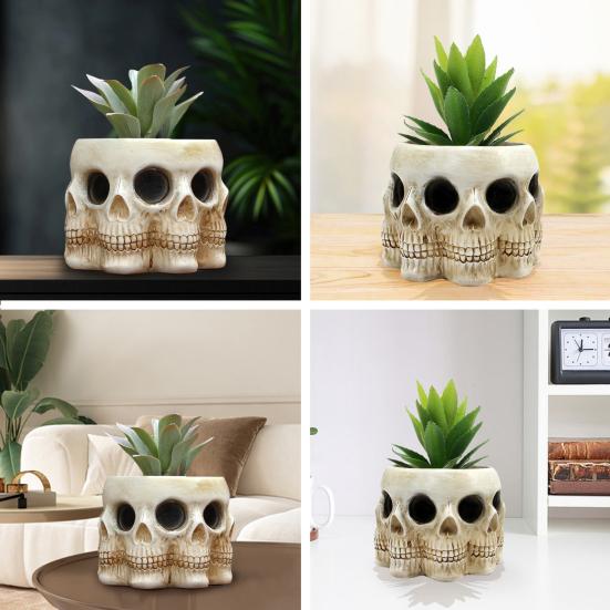 Creepy Skull Planter Succulent Vase Realistic Looking Multi-Face Design Horror Skeleton Planter