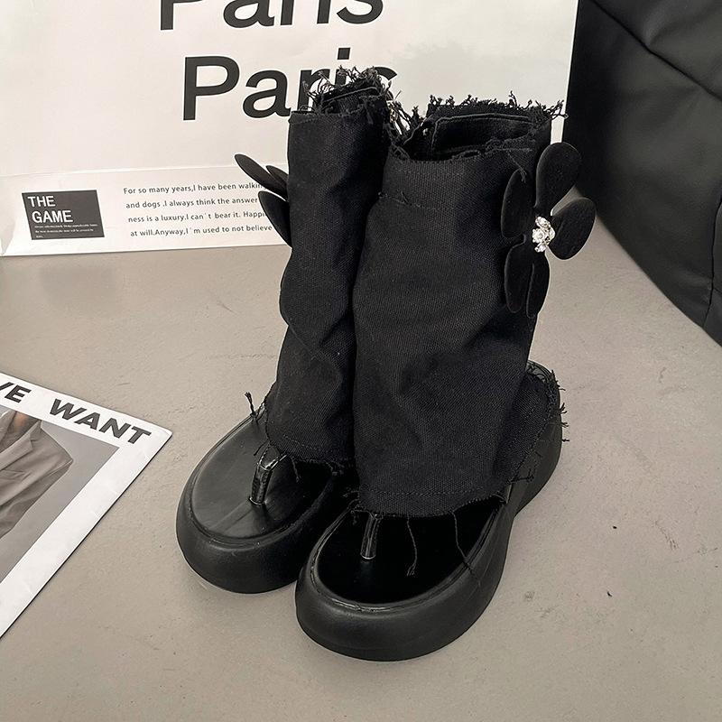 Comemore Two Wear Thigh-high Sndals Boots Summer Thick Bottom Trouser Tube Boots Chunky High Heeled Sandal for Women