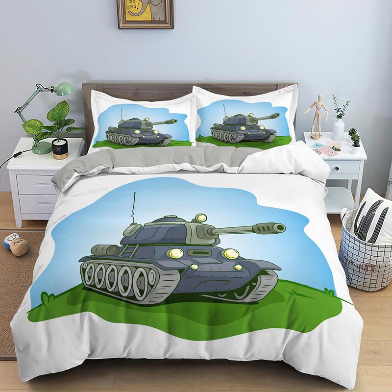 Cartoon Tank Duvet Cover War Theme Bedding Set For Kids Boys Man Soldier Camouflage Army Acting Polyester Comforter Cover King