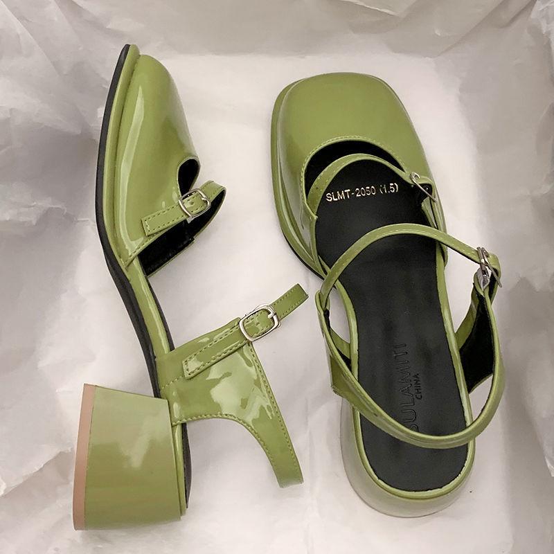 Women's 2025 Summer Square-Toe Mary Jane Sandals: Closed-Toe, Mid-Heel, Non-Slip, Versatile, Trendy.
