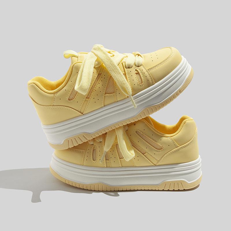 Красивые простые дышащие кеды на платформе увеличивающие рост хлебные туфли весна новые низкие кожаная поверхность повседневные 35