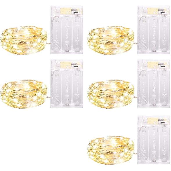5 Pack Fairy Lights Battery Operated, 7 Feet 20 Led String Lights with Timer, Waterproof Firefly Lights On Silver Wire for Home Party Wedding