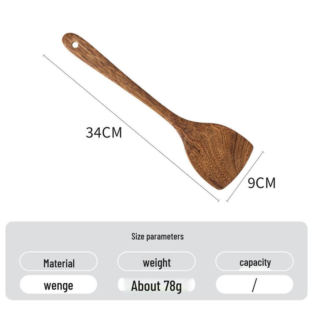 Unpainted Wenge Wood Long-Handled Spatula for Non-Stick Pans - Solid Wood Cooking Utensil, Ladle & Tableware