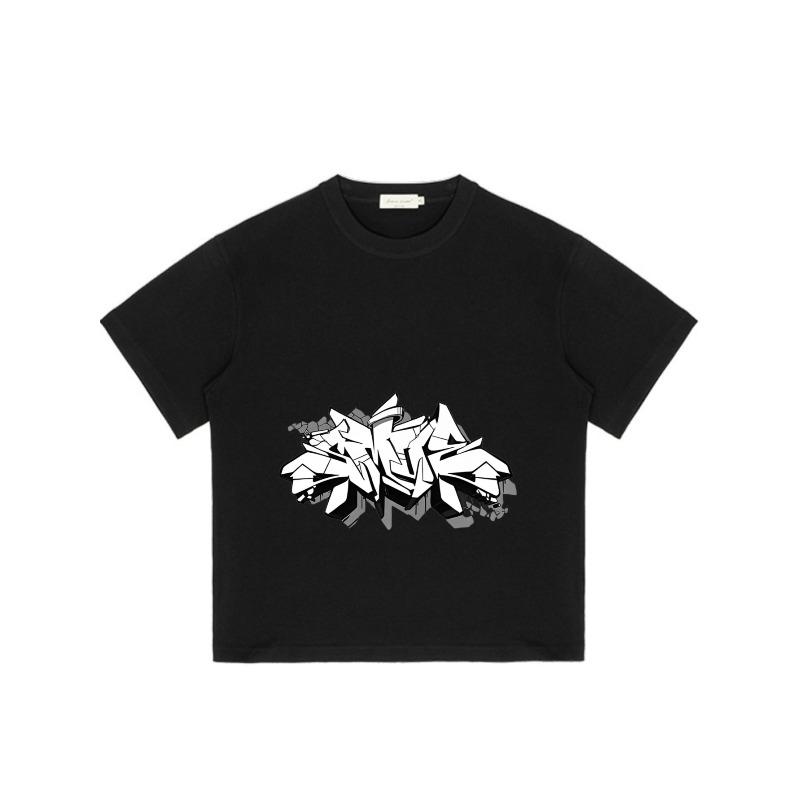 Black T Shirt with Abstract Graffiti Print for Casual Wear