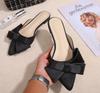 Fashion Silk Pointed Toe Flat Slippers Women's Outer Wear Summer Net Red All-match Fashion Bow Baotou Sandals and Slippers