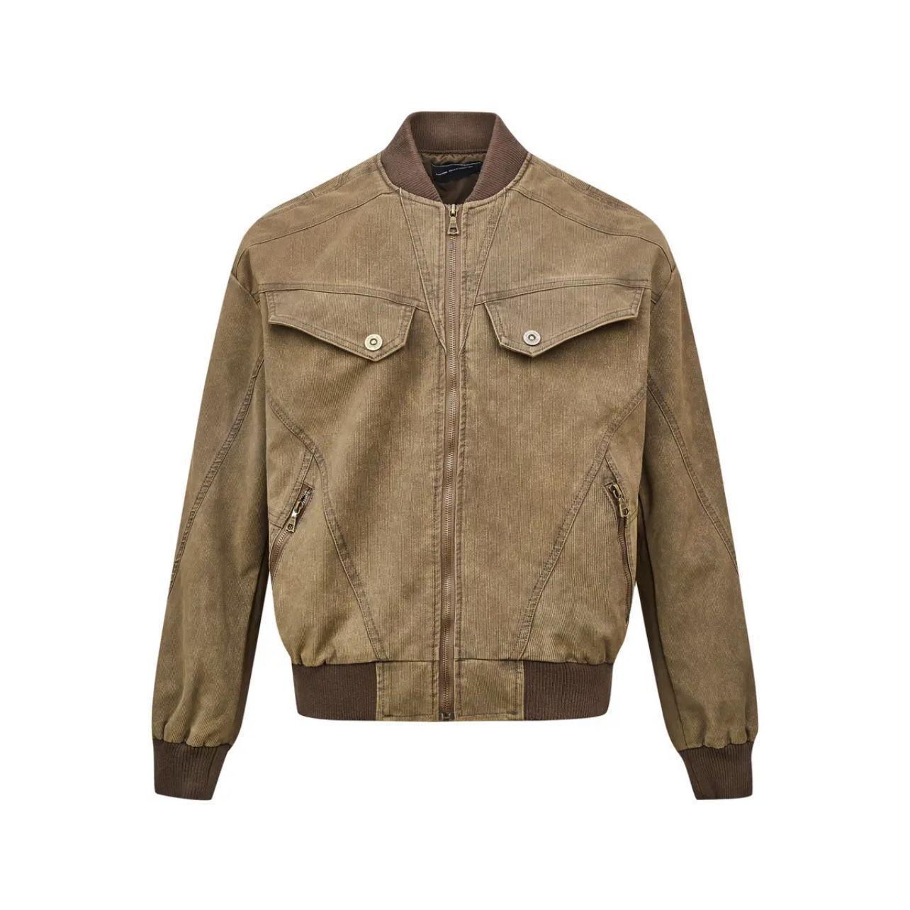 Мужская стираная бейсбольная куртка меланоидного коричневого цвета - Ретро стиль Харрингтон для весенне-осенней рабочей одежды XL