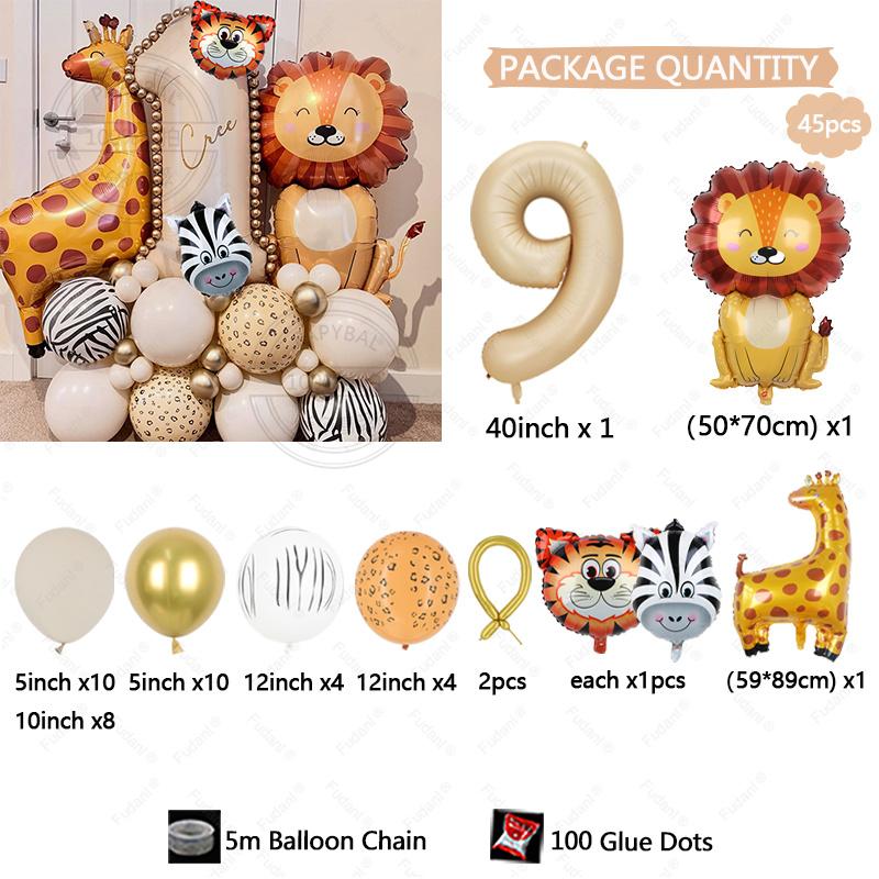 45Pcs Jungle Animal Air Balloon Sets Lion Safari Wild One Birthday Party Decorations Baby Shower Jungle Party for Home Decor