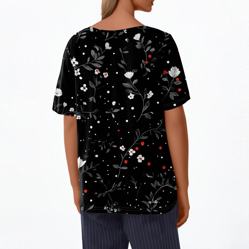 Tricou de damă Tricou imprimat cu buton cu mânecă scurtă, zilnic, la modă de weekend, de bază, cu decolteu în V, obișnuit