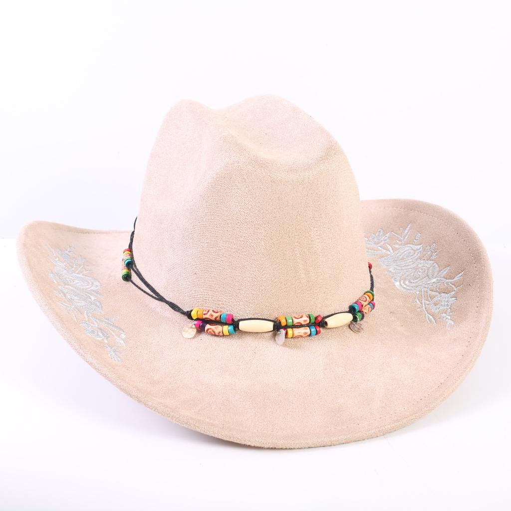 Popolare cappello western da cowboy in camoscio classico europeo e americano da uomo e donna con tesa larga ricamato cappello da sole da esterno