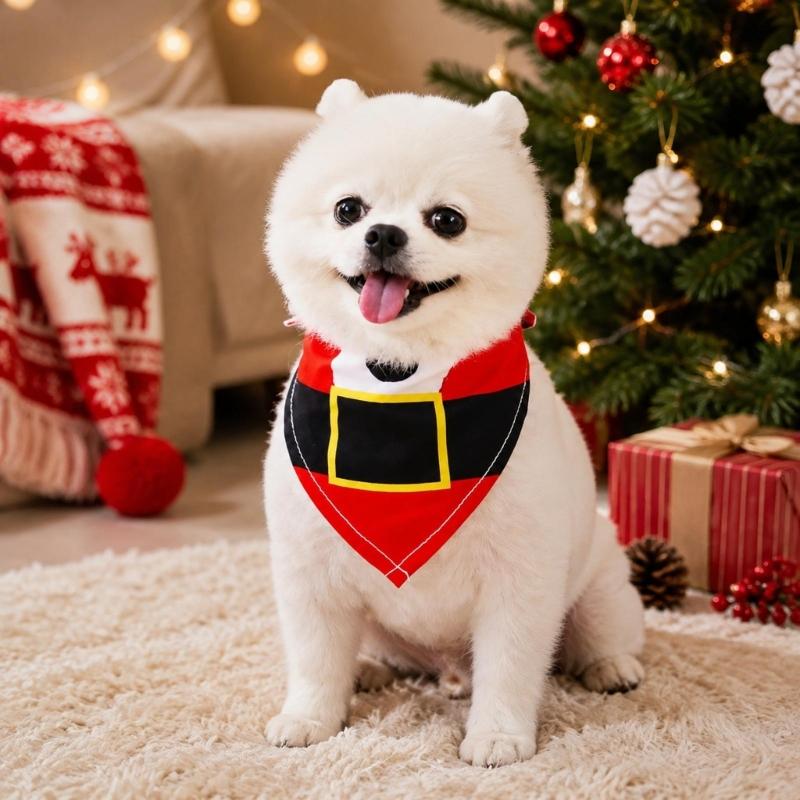 Holiday Pet Neckwear, Soft Christmas Neckerchief Cartoon Printed Dog Scarf Collar for Picture Days, Party Wear and Seasonal Style