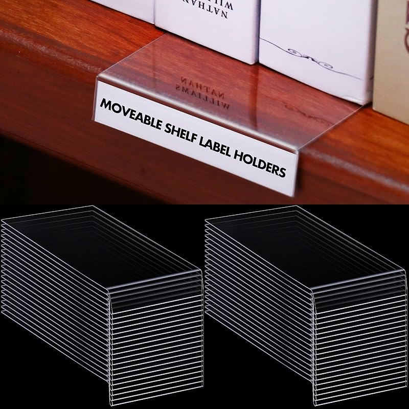 Containlol 50 шт. Передвижные держатели для полочных этикеток, Прозрачные держатели для книжных полок, Библиотечные маркеры для полок, Библиотечные разделители для полок, для библиотеки, офиса, класса 6.5 x 3 x 0.63 Inch