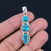 Natürlicher blauer Kupfer-Türkis-Edelstein, 925 Sterling Silber, Drei-Stein-Anhänger, handgefertigter Anhänger, Schmuckgeschenk zum Valentinstag