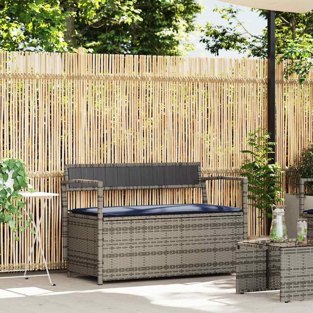 Garden Bench with Storage Space and Cushions Grey Poly Rattan