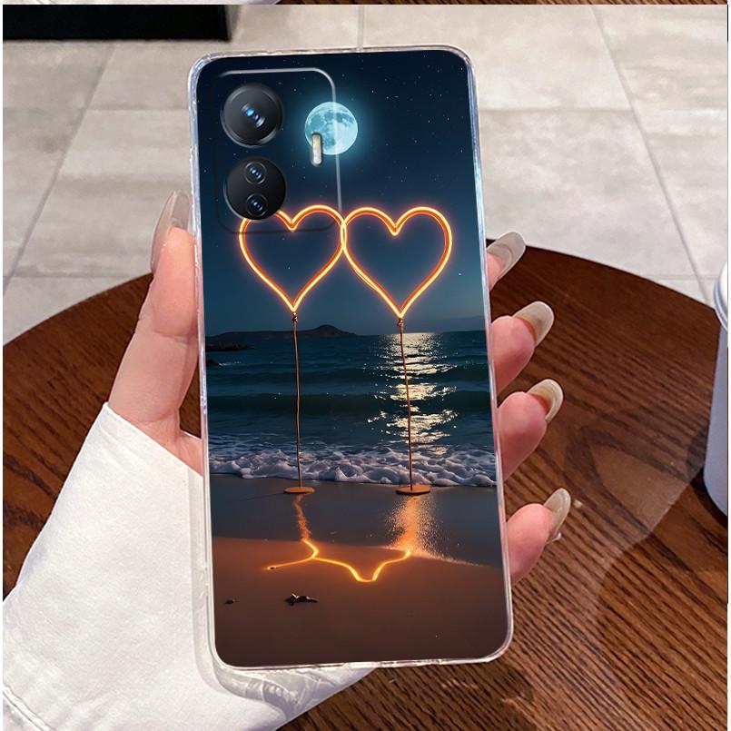 Bumper Soft Silicone TPU Clear Casing For Vivo Y55 2022 4G/T1 4G/iQOO Z6 44W Beautiful Palace Painted Shockproof Cover