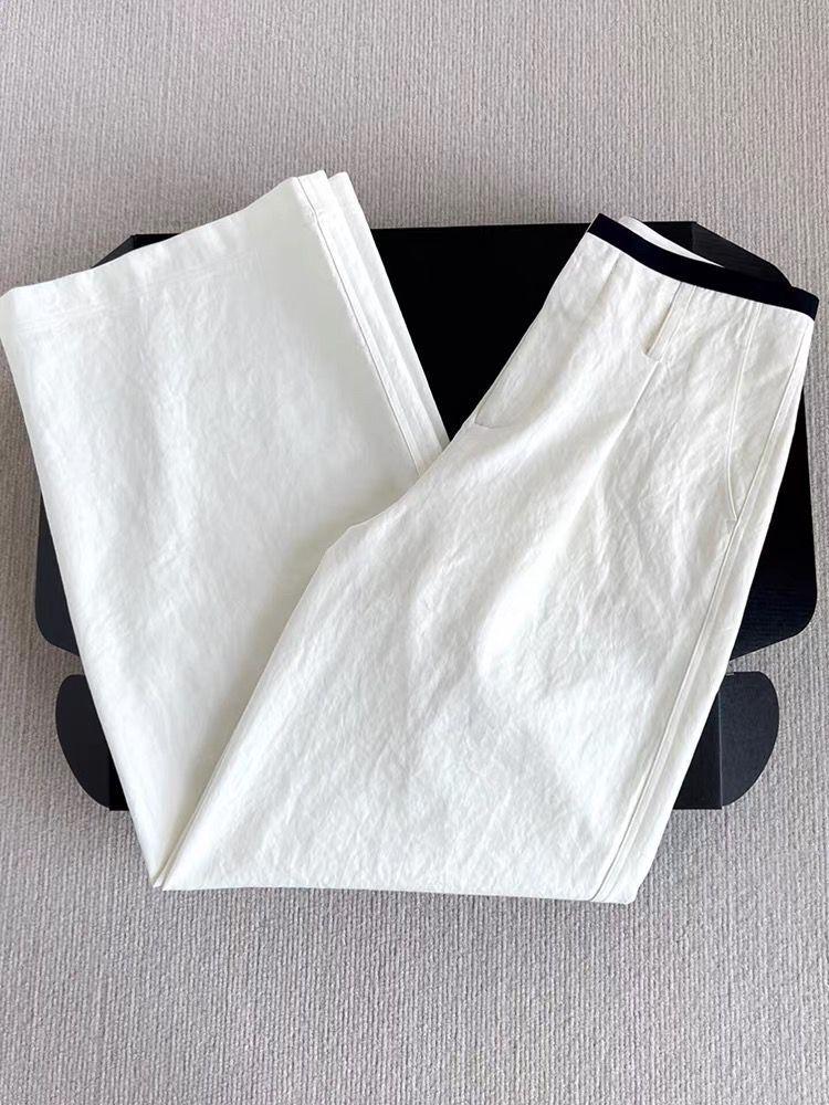 

CHAO Level Picks: Women s Summer White Tencel Cotton Cropped Pants with Color Block Waistband and Straight Leg Design Extra Large білий
