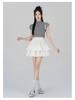 Women's White Ruffle Puff Cake Dress - Ballet Style, High Waist, Petite A-Line Midi Skirt
