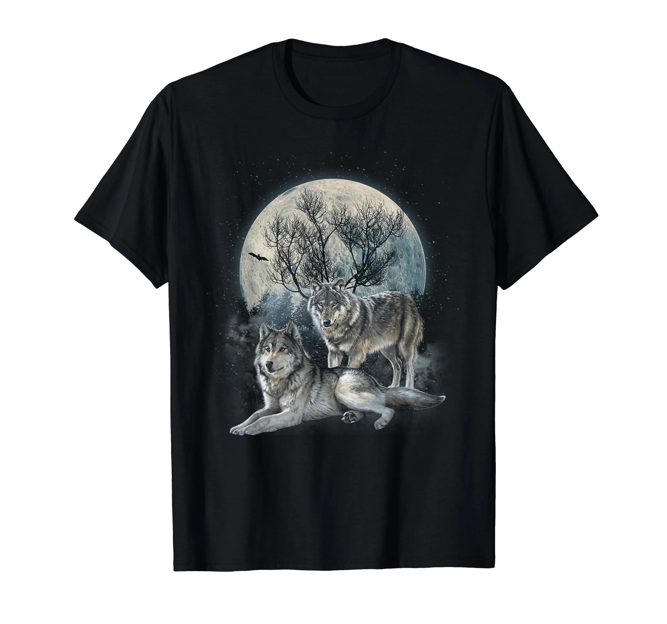 Mystic Wolf Moon Antlers Graphic Tee Breathable Cotton Short Sleeve TShirt for Unisex L