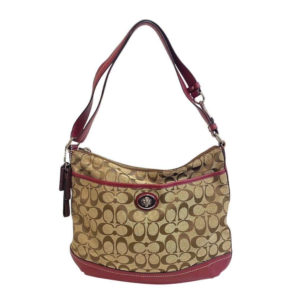 COACH F24032 Turn lock Signature canvas Shoulder Bag beige canvas Used