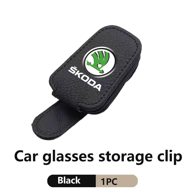 For Skoda Car Leather Glasses Clips Sun Visor Sunglasses Storage Fastener Rapid Octavia Derivative Enyaq-iV VisionS Yeti Scala RD4