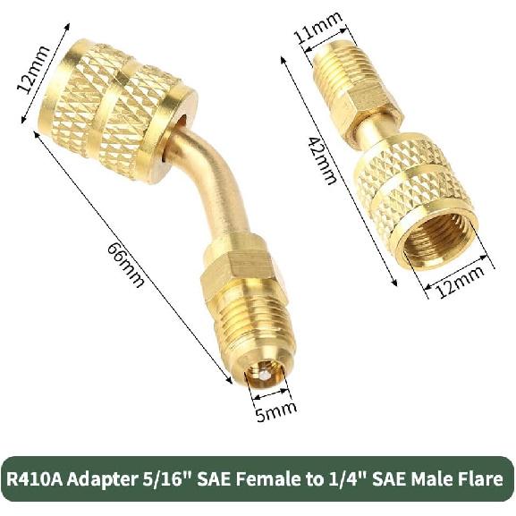 R410A Adapter For Mini Split System, Charging Vacuum Port Adapter, 5/16 Female 1/4 Male Flare, Valve Core Remover, R134A Hose Gaskets, 5V1 Valve