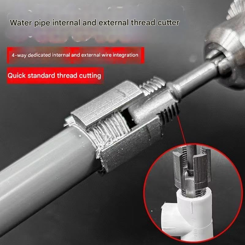 Integrated Internal & External Pipe Threading Tool, 1/2" 3/4" Dual-Purpose Pipe Threader, Electric Drill Compatible Pvc Pipe Threader Kit, Universal