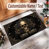 Totenkopf Gothic Thema Weicher Kristall-Samt Teppich Benutzerdefinierter Name & Text Druck Rutschfester Boden Teppich für Schlafzimmer Wohnzimmer