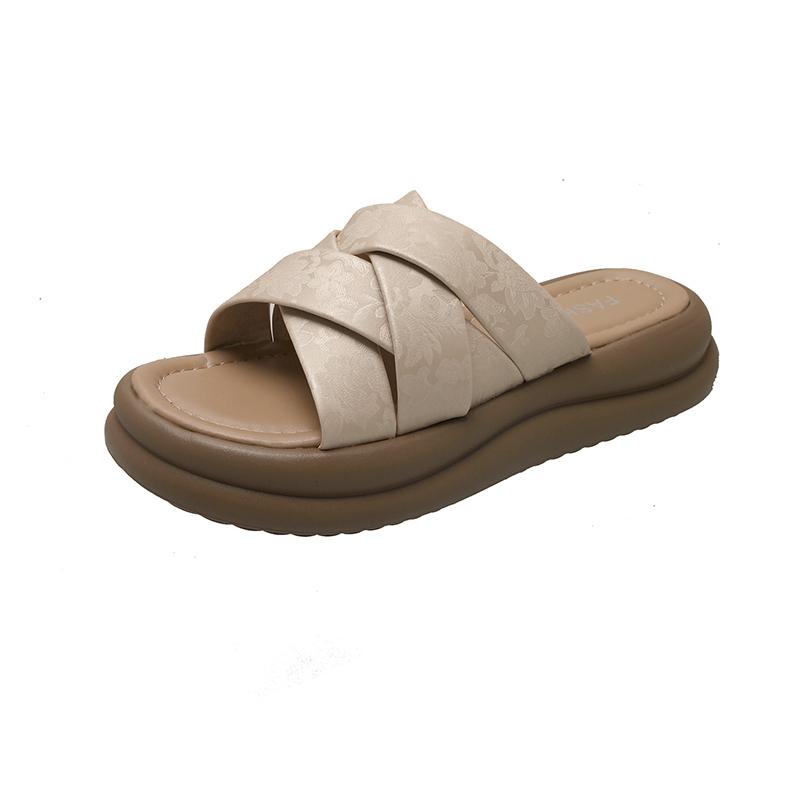 Plateau-Slipper Damen Sommer Außen Tragen Neue Runde Zehen Offene Zehen Kreuzriemen Lässig Rutschfest Strand Flip-Flops
