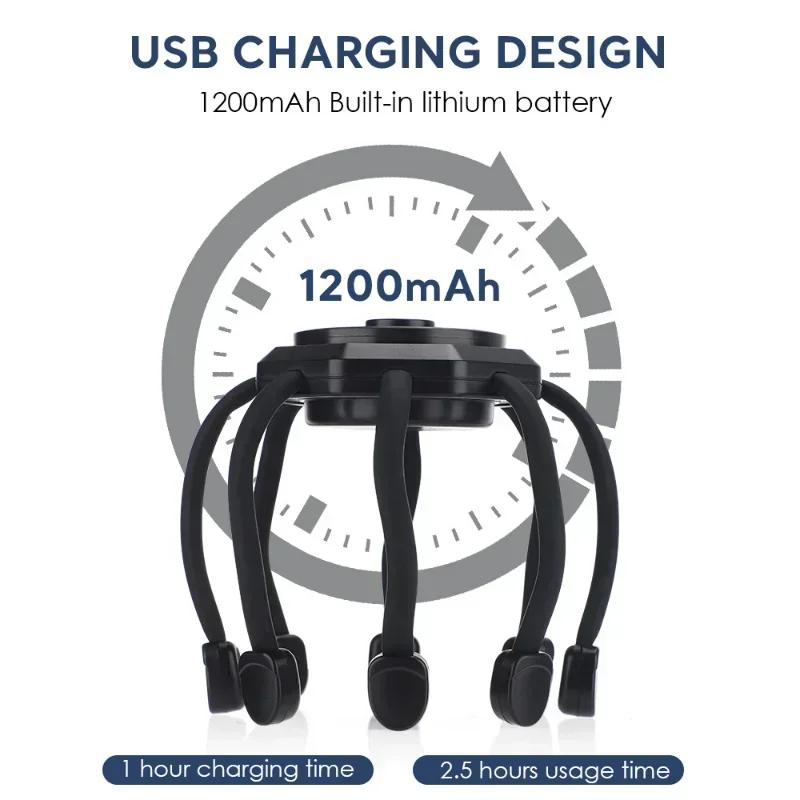 Elektrisches Kopfmassagegerät, Oktopus-Massagegerät, 20 Kontrakte, 5 Modi, Kopfhautmassagegerät, 2 extra lange Kontrakte, Gerät zur Rotlichttherapie