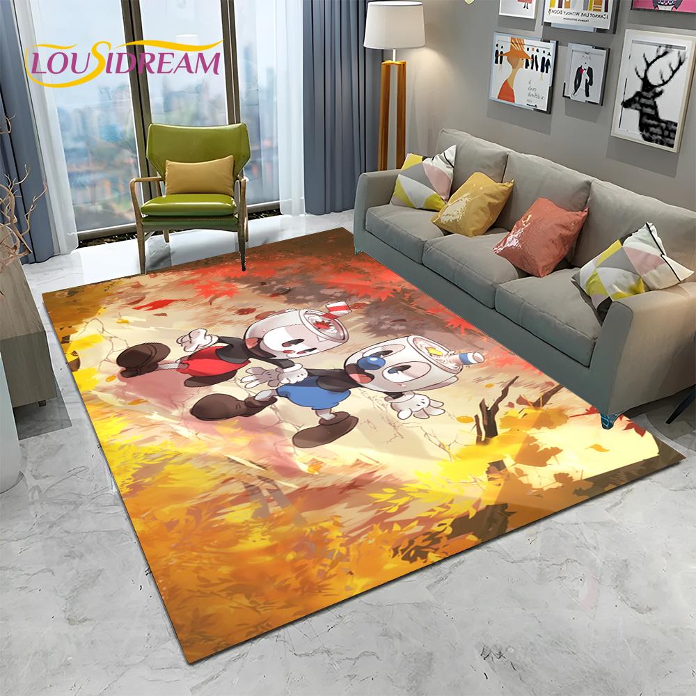 3D Cuphead Mugman Oyunu Gamer HD Halı Kilim Ev Oturma Odası Yatak Odası Kanepe Paspas Dekor, çocuk Oyun Alanı Kilim kaymaz Zemin Mat