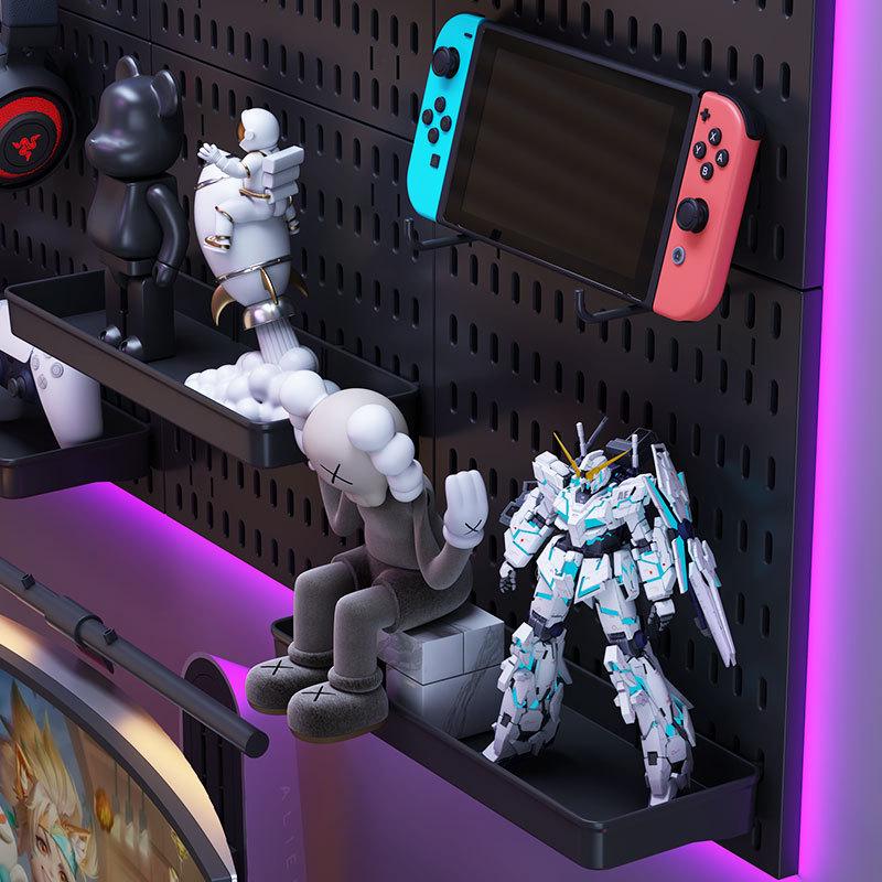 Black Wall-Mounted Pegboard Hooks for DIY Gaming Room Organization