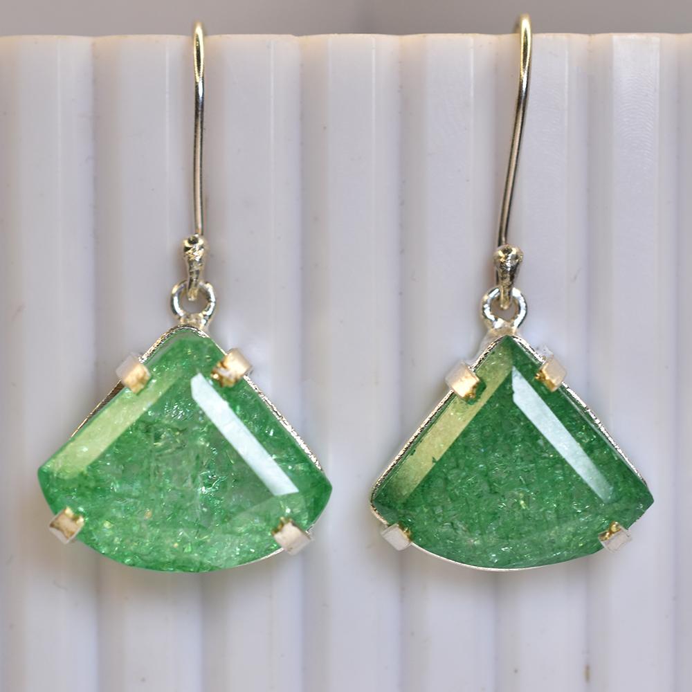 Natural Fancy Earring 925 Sterling Silver 72.30 Ct Green Emerald Gems Certified my.er-36