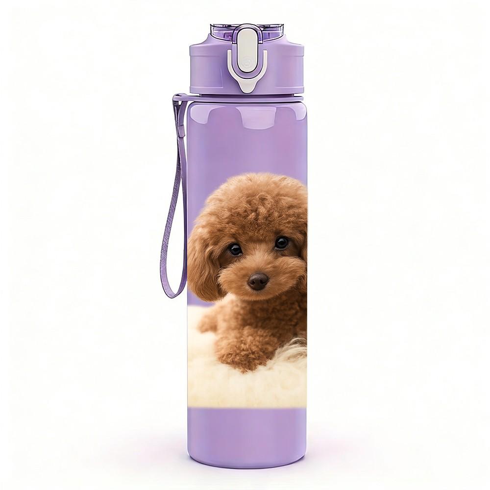 1PC Fluffy Poodle Puppy 750ml Color Plastic Sports Water Bottle Leakproof Flip Straw Lid Suitable for Sports Office Home Use