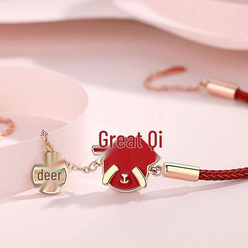 Auspicious Deer Couple Bracelet: Lucky Red String Christmas & New Year Gift