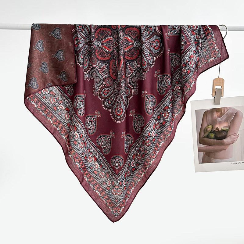 Chinese Style Peony Velvet Square Scarf 91 Women's Spring and Autumn Silk Scarf Shawl Two-color Different-faced Scarf Mother Gift