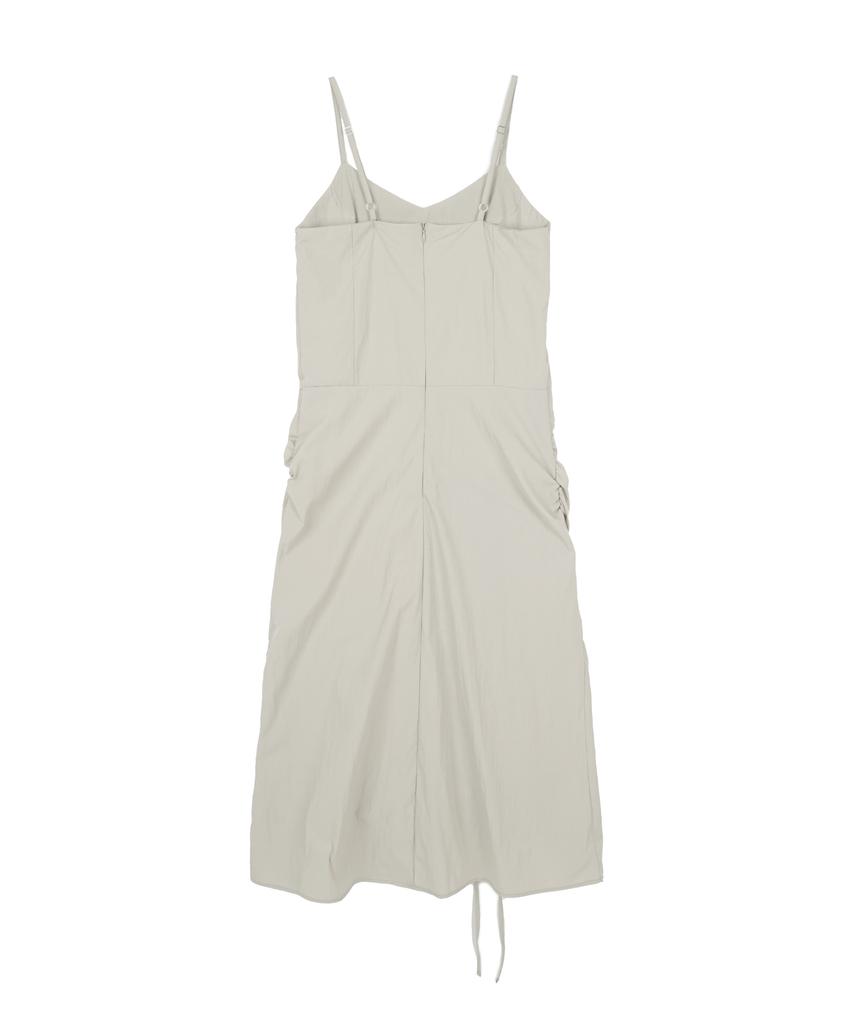 HIGH SCHOOL DISCO Shirred Detail Sleeveless Long Dress Khaki