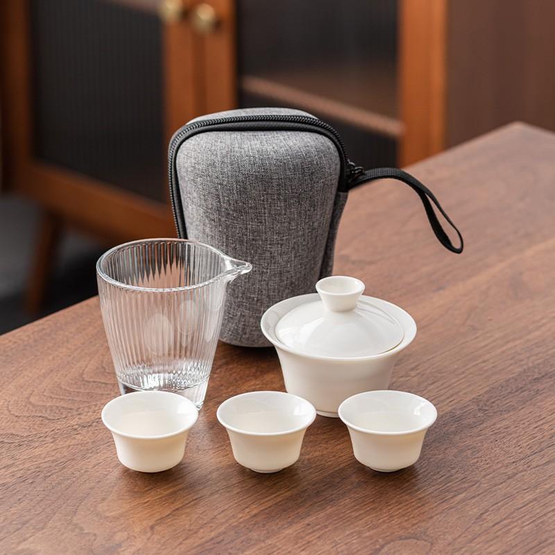 Suet jade porcelain travel tea set gift high-end express cup one pot two or three cups portable outdoor tea