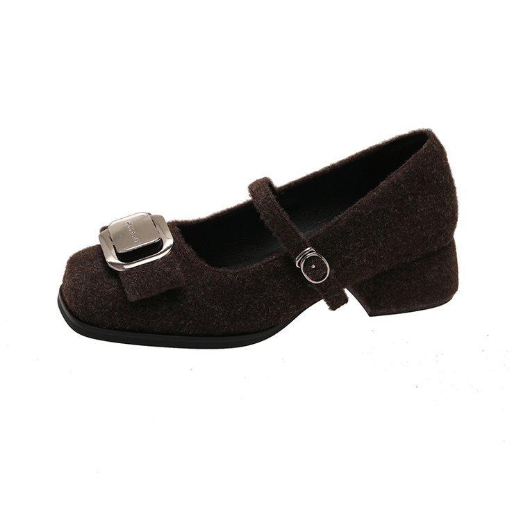 

[Youshilai] Темпераментные туфли Мэри Джейн с квадратным носком Женские Зима 2025 Новые С мелким вырезом Ремешок с пряжкой на подъеме Одинарные туфли 40 коричневый