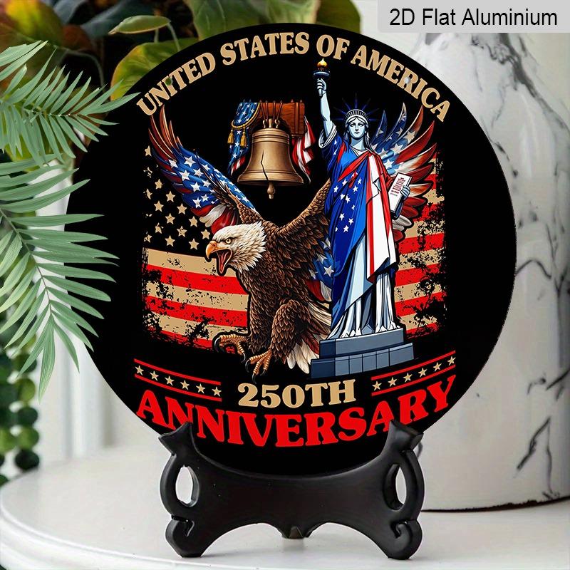 2D Flat Retro Aluminum Wall Decals In Various Sizes. Independence Day Theme, Featuring A 250th Anniversary Bald Eagle and Flag Design. Ideal for Home
