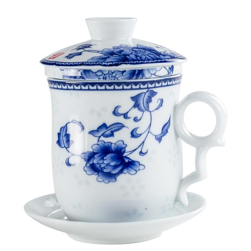 Ceramic Blue And White Office Large Filter Four-Piece Set Meeting Personal Teacup