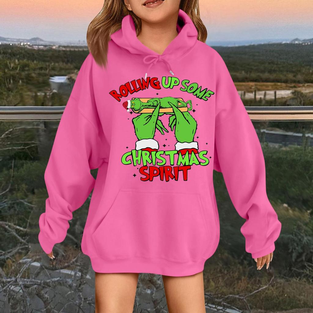 Children's Fashionable Casual Long-sleeved Loose Christmas Print Pullover Hooded Sweatshirt