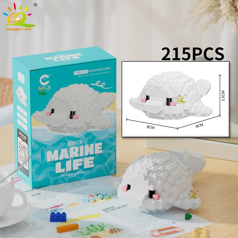 HUIQIBAO Mini Cute Shark Turtle Crab Sealife Animal Micro Building Block 3D Diamond Model Brick DIY City Toys for Children Kids